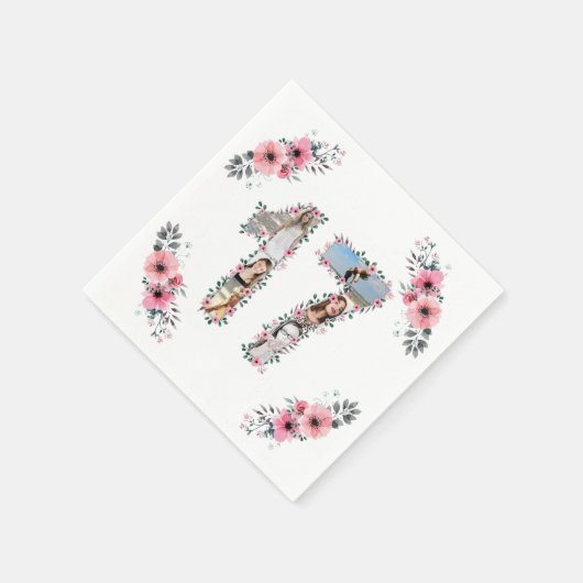 17誕生日ガールフラワーフォトコラージホワイト スタンダードカクテルナプキン (角)