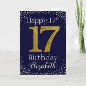 17誕生日ゴールデングリッターカード カード (正面)