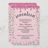 17誕生日ピンク色のアイシングと散水 招待状 (正面/裏面)