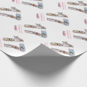 17誕生日フォトガールコラージピンクフラワーホワイト ラッピングペーパー (角)