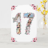 17誕生日フォトコラージガールピンク花白 カード (黄色い花)