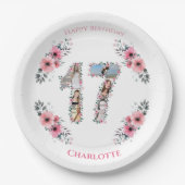 17誕生日フォトコラージガールピンク花白 ペーパープレート (正面)
