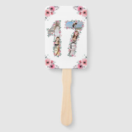 17誕生日フォトコラージピンクガールフラワーホワイト ハンドファン