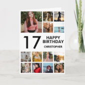 17誕生日フォトコラージュ13枚白黒 カード (正面)