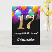 17誕生日ブラックと金ゴールドの吹きカラフル出し カード (黄色い花)