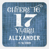 17誕生日ブルーリネンありがとうスティッカー スクエアシール (正面)