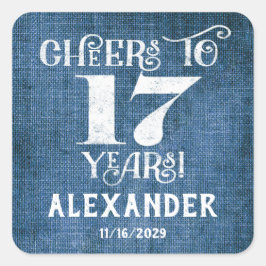 17誕生日ブルーリネンありがとうスティッカー スクエアシール