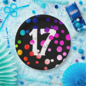 17誕生日レインボードットオンブラック紙プレート ペーパープレート (パーティー)