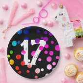 17誕生日レインボードットオンブラック紙プレート ペーパープレート (パーティー)