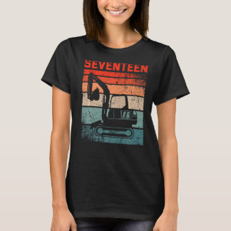 17誕生日レトロ掘削機建築車両 Tシャツ