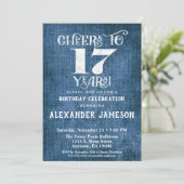17誕生日招待状ブルーリネン素朴応援 招待状 (スタンド正面)