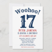 17誕生日招待状10代のボーイネイビーブルー 招待状 (正面)