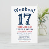 17誕生日招待状10代のボーイネイビーブルー 招待状 (スタンド正面)