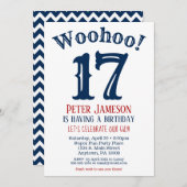 17誕生日招待状10代のボーイネイビーブルー 招待状 (正面/裏面)