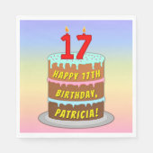 17誕生日:おもしろいケーキとキャンドル+名前をカスタムする スタンダードランチョンナプキン (正面)
