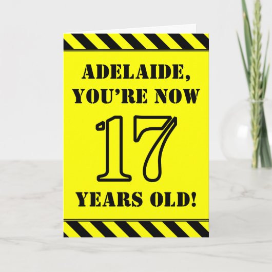 17誕生日:おもしろいステンシルスタイル文字、名前をカスタムする カード (正面)