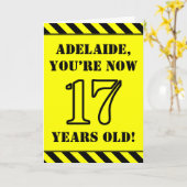 17誕生日:おもしろいステンシルスタイル文字、名前をカスタムする カード (黄色い花)