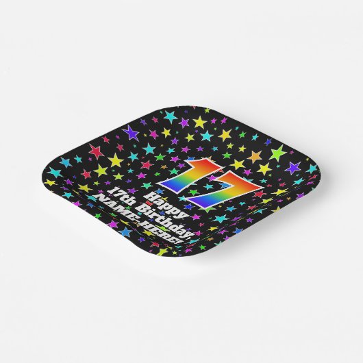 17誕生日:おもしろい星模様と虹"17" ペーパープレート (傾斜あり)