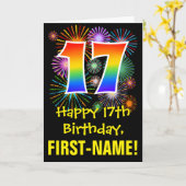 17誕生日:おもしろい花火パターン+虹17 カード (黄色い花)