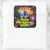17誕生日:おもしろい花火ルック、虹# 17 スクエアシール (バッグ)