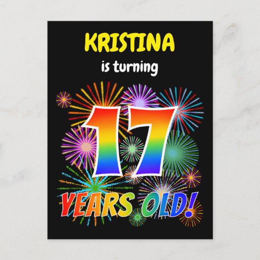 17誕生日-おもしろい花火、レインボールック"17" ポストカード (正面)