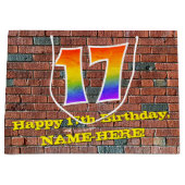 17誕生日:おもしろい、グラフィインスパイアティ・レインボー# 17 ラージペーパーバッグ (正面)