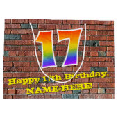 17誕生日:おもしろい、グラフィインスパイアティ・レインボー# 17 ラージペーパーバッグ (裏面)