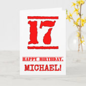 17誕生日:おもしろい、赤ゴムスタンプルックインスパイアス カード (黄色い花)