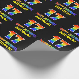 17誕生日:はっきりした,おもしろい,シンプルレインボー17 ラッピングペーパー