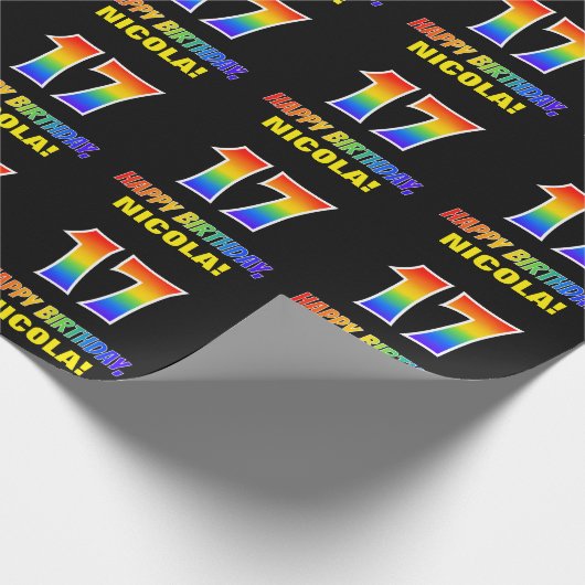 17誕生日:はっきりした,おもしろい,シンプルレインボー17 ラッピングペーパー (角)