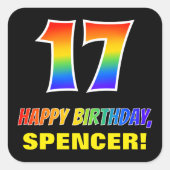 17誕生日:はっきりした,おもしろい,シンプル虹， 17 スクエアシール (正面)