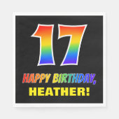 17誕生日:はっきりした,おもしろい,シンプル虹, 17 スタンダードランチョンナプキン (正面)