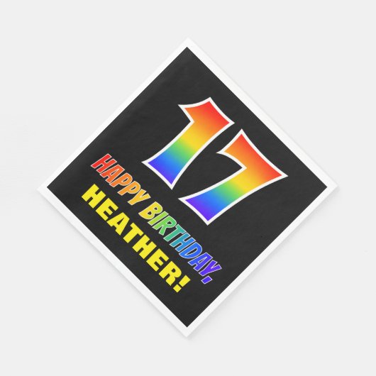 17誕生日:はっきりした,おもしろい,シンプル虹， 17 スタンダードランチョンナプキン (角)