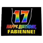 17誕生日:はっきりした,おもしろい,シンプル虹， 17 ラージペーパーバッグ (正面)