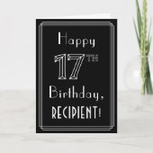 17誕生日:アールデコスタイル番号17および名前をカスタムする カード (正面)
