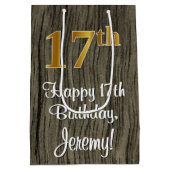 17誕生日:エレガントフェイク金ゴールドルック#,フェイク Wood ミディアムペーパーバッグ (裏面)