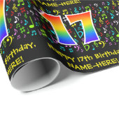 17誕生日:カラフル音楽シンボル、レインボー17 ラッピングペーパー (ロールコーナー)