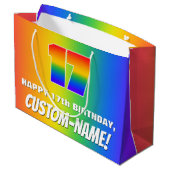 17誕生日: カラフル、おもしろいレインボーパターン# 17 ラージペーパーバッグ (裏面アングル)