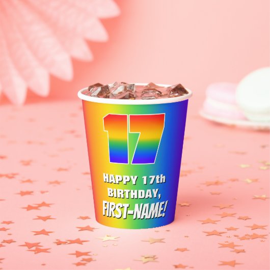 17誕生日: カラフル、おもしろいレインボーパターン# 17 紙コップ (インサイチュ)