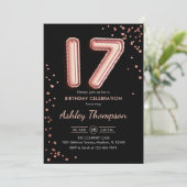 17誕生日-バラ金ゴールドバルーン黒 招待状 (スタンド正面)