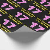 17誕生日：ピンクストライプのハートと17" +名前 ラッピングペーパー (角)