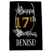 17誕生日~ファンシースクリプト;フェイク金ゴールド検索;名前 ミディアムペーパーバッグ (正面)