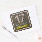 17誕生日:フローラ番号フェイク、木目、名前 スクエアシール (封筒)