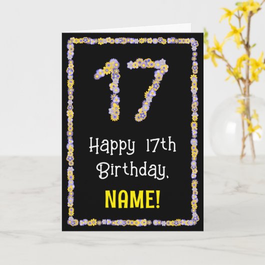17誕生日:フローラ花数名前をカスタムする カード (黄色い花)