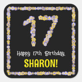 17誕生日:フローラ花数名前をカスタムする スクエアシール (正面)
