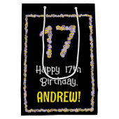 17誕生日:フローラ花数名前をカスタムする ミディアムペーパーバッグ (裏面)