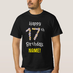 17誕生日:フローラ花数"17" +名前 Tシャツ
