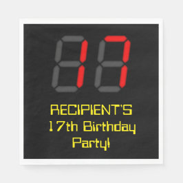 17誕生日：レッドデジタルクロックスタイル"17" +名前 スタンダードランチョンナプキン