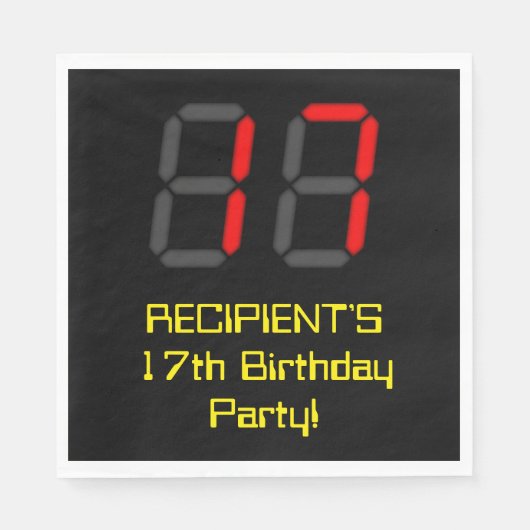 17誕生日:レッドデジタルクロックスタイル"17" +名前 スタンダードランチョンナプキン (正面)