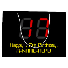 17誕生日：レッドデジタルクロックスタイル"17" +名前 ラージペーパーバッグ